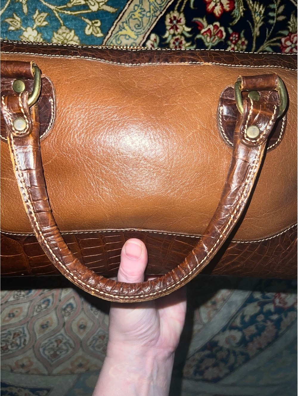 Vintage Brown Leather Embossed Croc Handbag